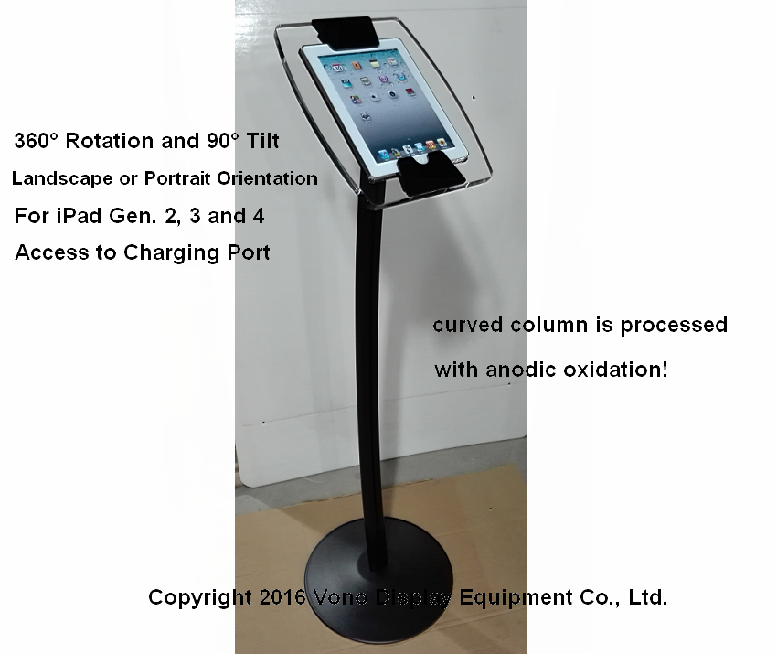Apple 2nd, 3rd & 4th generation iPad Floor Stand w/ Acrylic Enclosure & Tilting Bracket